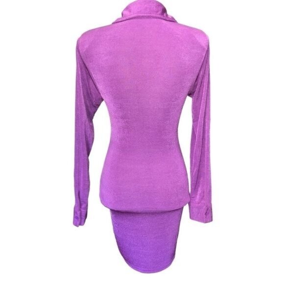 Mable Purple Long-Sleeve Collared Button-Up Ruched Mini Dress Womens Size Small - Picture 6 of 12